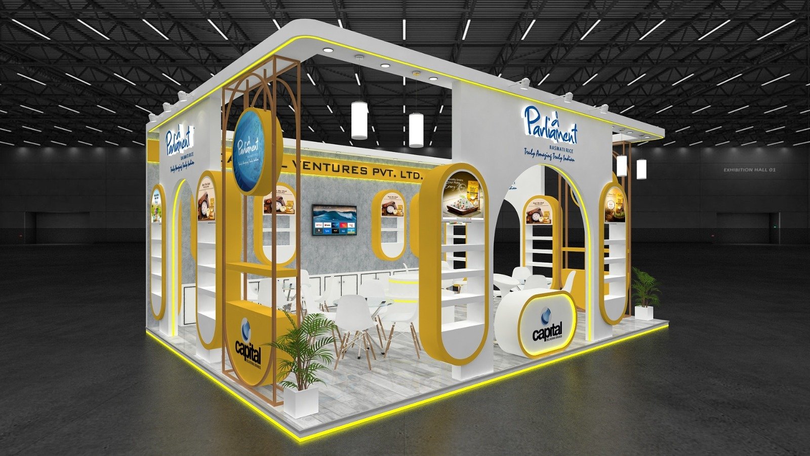 Custom exhibition stall setup with branded display
